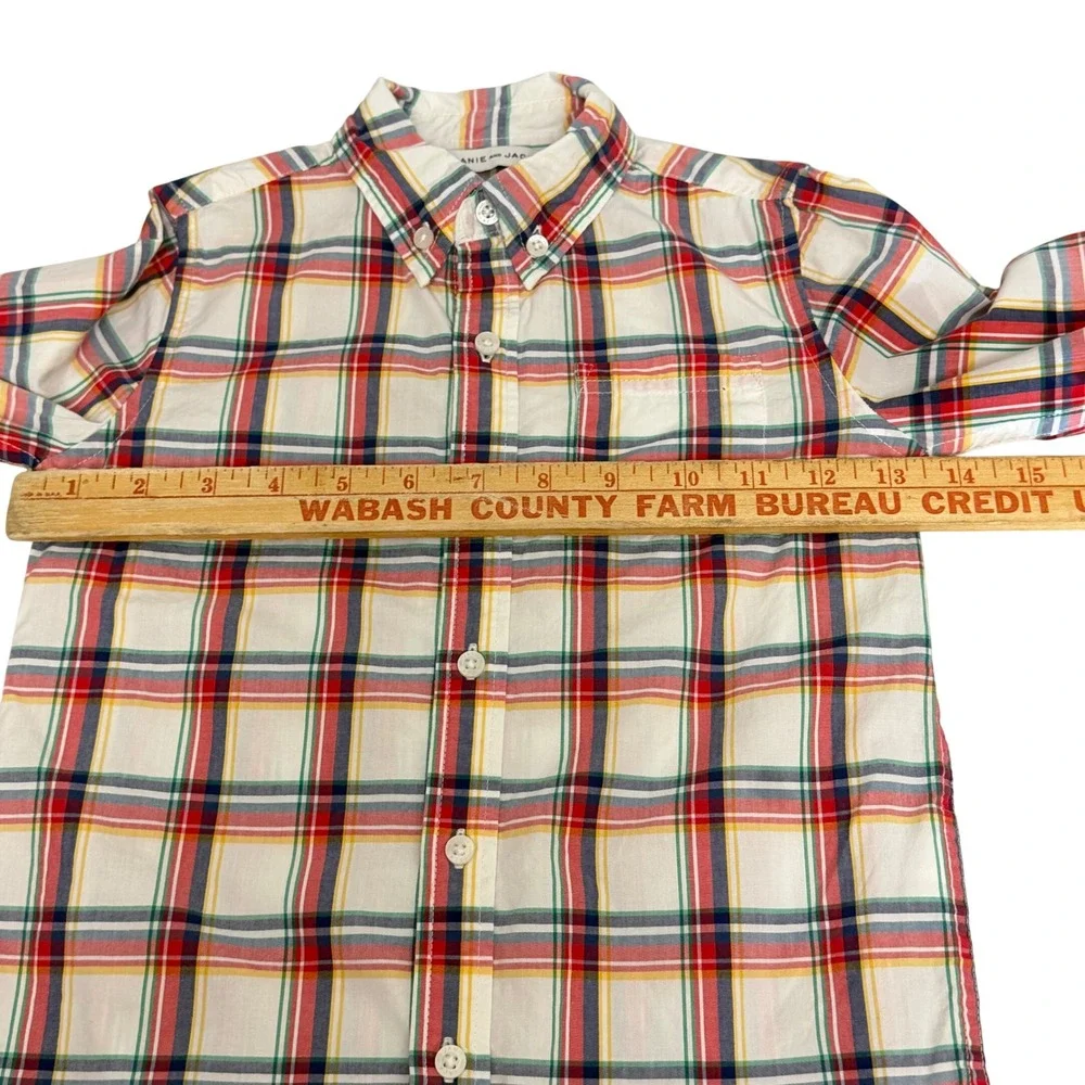 Janie and Jack Boys Size 4 Plaid Button Down Shirt Multicolor Madras Cotton